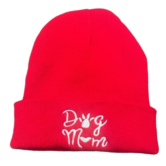 “DOG MOM” Beanie, Winter hat in Red - Picture 3 of 4